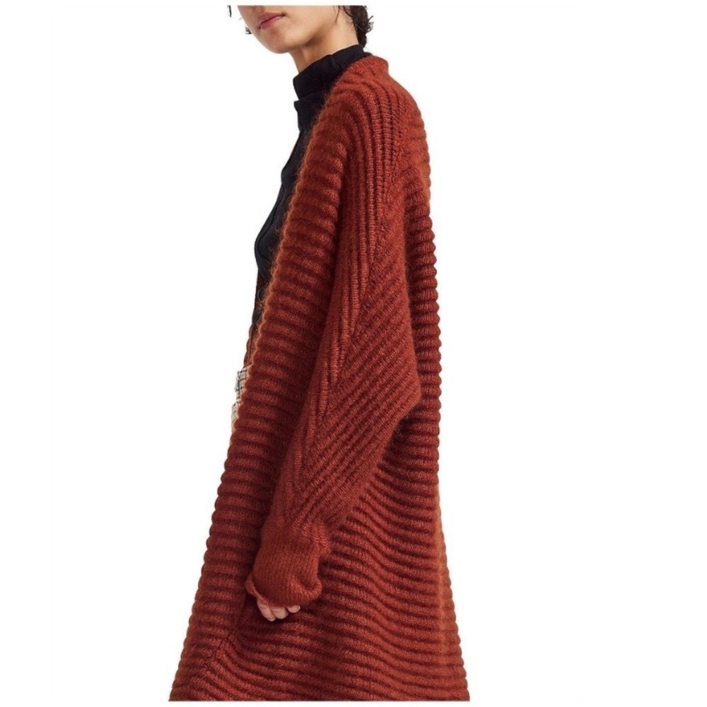 Maje Rust Open-Front Ribbed Knit Cardigan - Picture 3 of 13